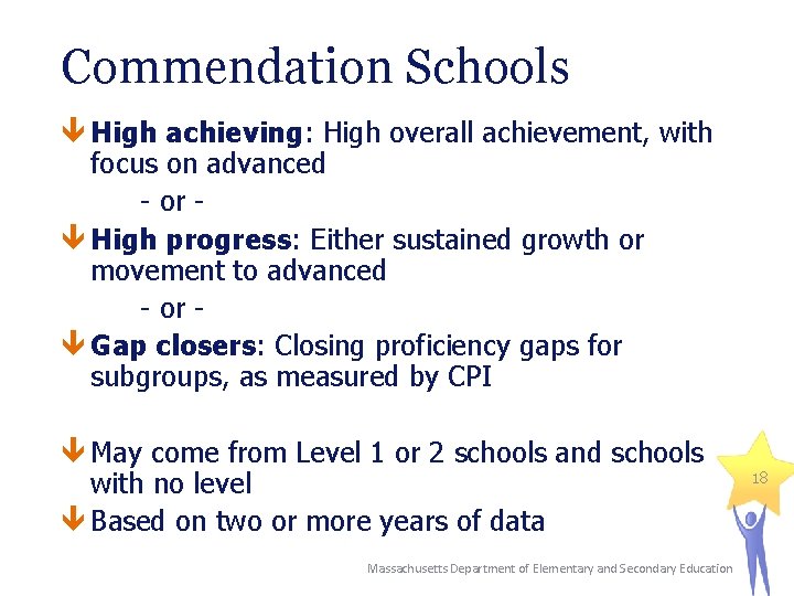 Commendation Schools High achieving: High overall achievement, with focus on advanced - or High