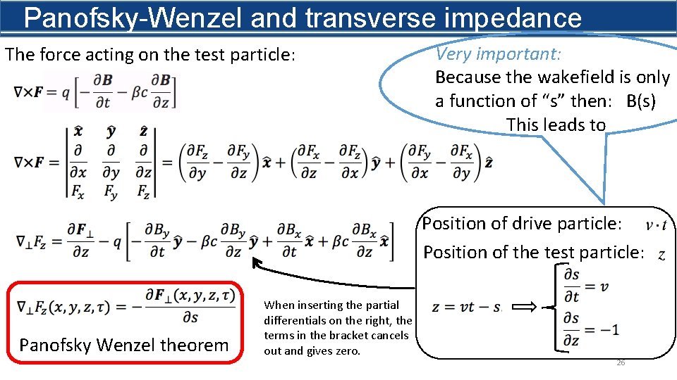 Panofsky-Wenzel and transverse impedance The force acting on the test particle: Very important: Because