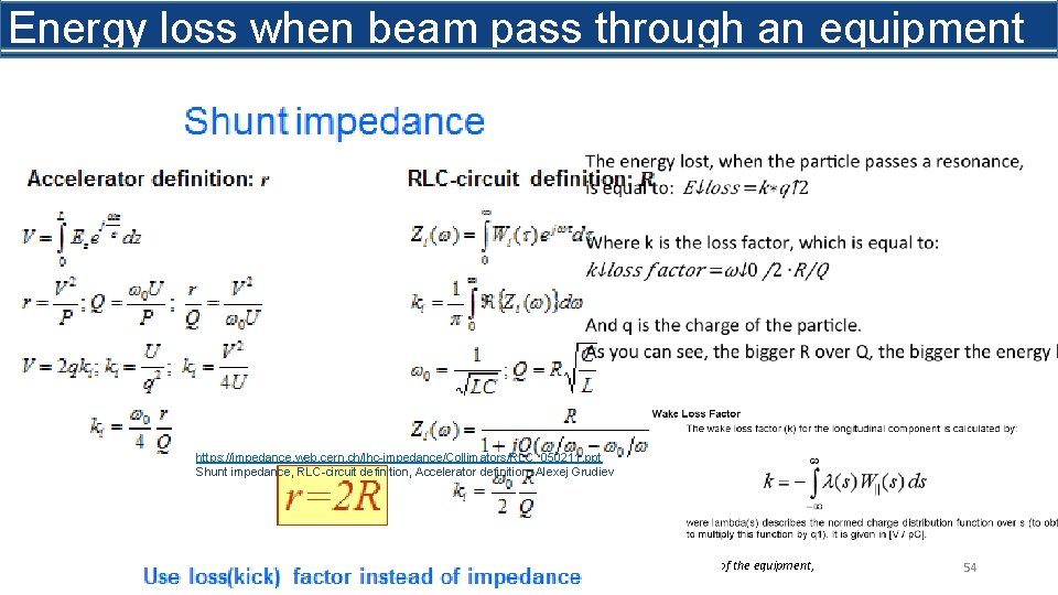 Energy loss when beam pass through an equipment https: //impedance. web. cern. ch/lhc-impedance/Collimators/RLC_050211. ppt