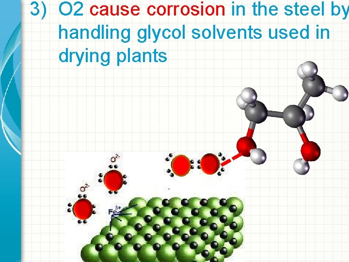 3) O 2 cause corrosion in the steel by handling glycol solvents used in