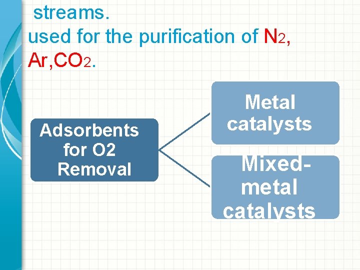 streams. used for the purification of N 2, Ar, CO 2. Adsorbents for O