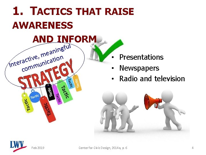 1. TACTICS THAT RAISE AWARENESS AND INFORM l u f g nin a e