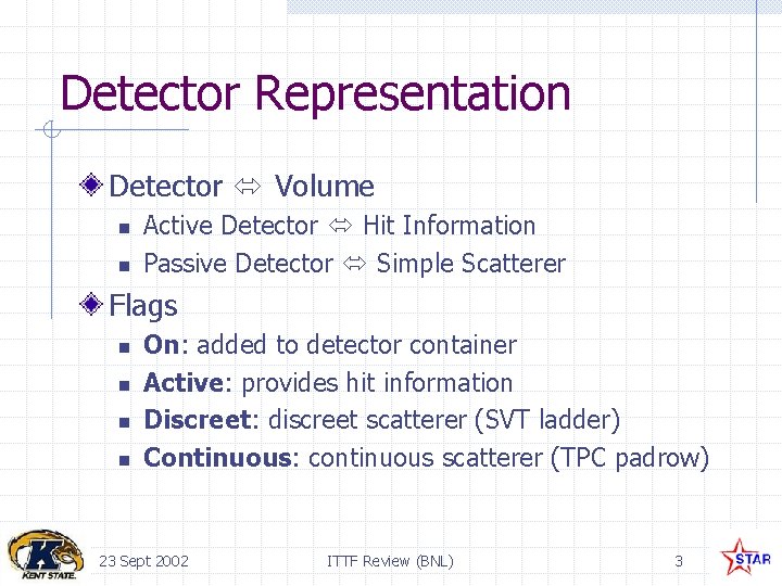 Detector Representation Detector Volume n n Active Detector Hit Information Passive Detector Simple Scatterer