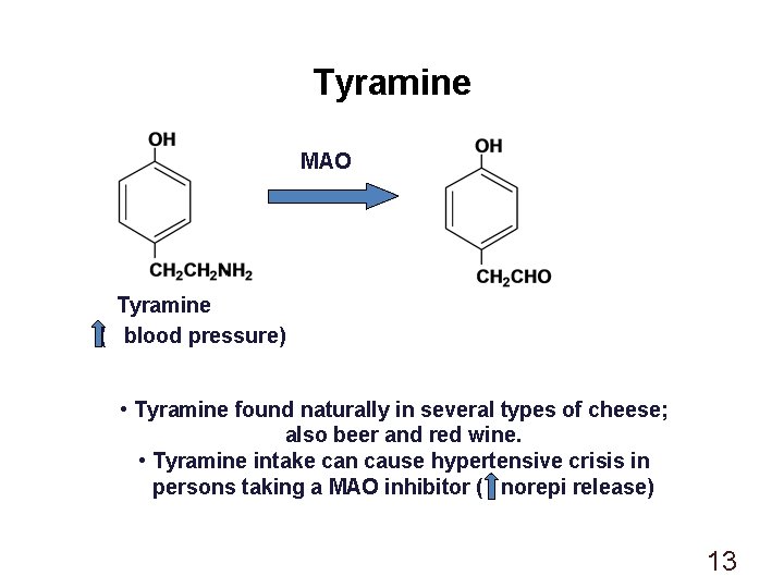 Tyramine MAO Tyramine ( blood pressure) • Tyramine found naturally in several types of