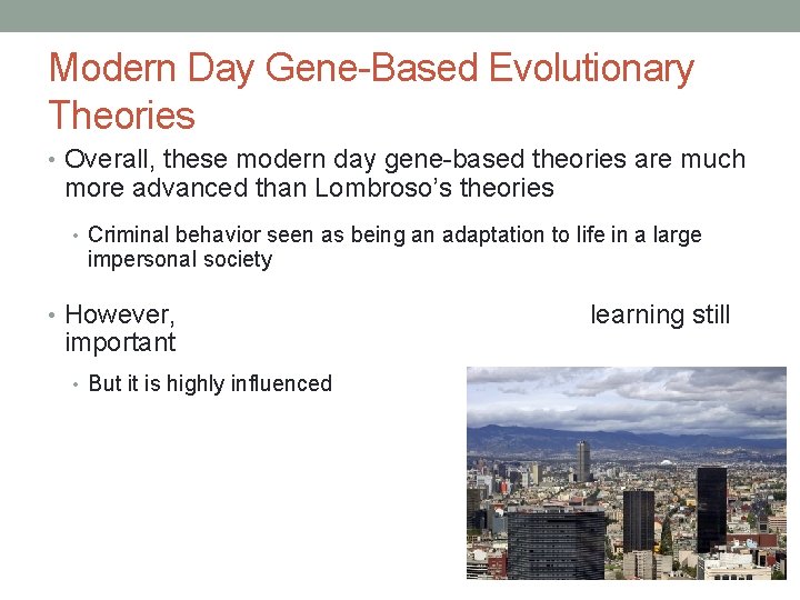 Modern Day Gene-Based Evolutionary Theories • Overall, these modern day gene-based theories are much