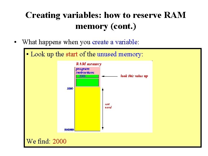Creating variables: how to reserve RAM memory (cont. ) • What happens when you