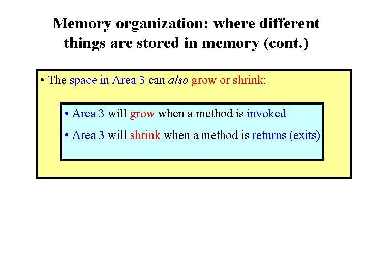 Memory organization: where different things are stored in memory (cont. ) • The space