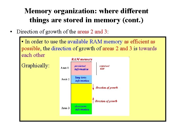 Memory organization: where different things are stored in memory (cont. ) • Direction of