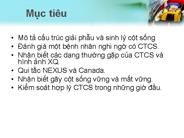 Mục tiêu • Mô tả cấu trúc giải phẫu và sinh lý cột sống