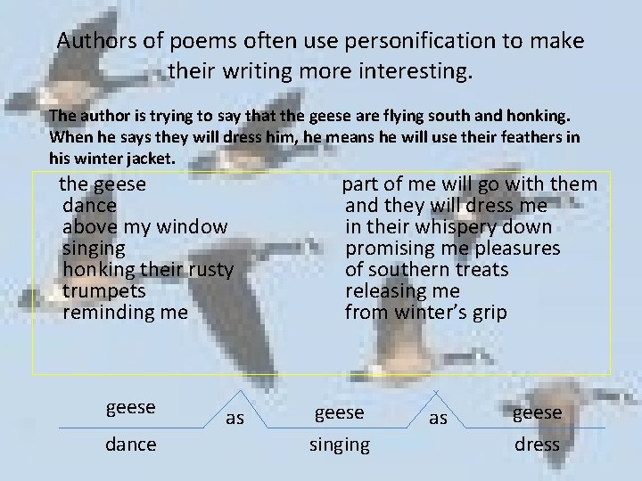 Authors of poems often use personification to make their writing more interesting. The author