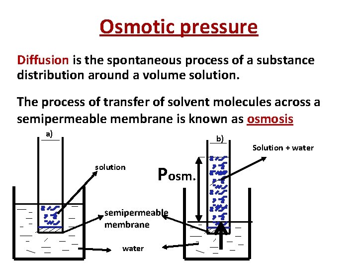 Osmotic pressure Diffusion is the spontaneous process of a substance distribution around a volume