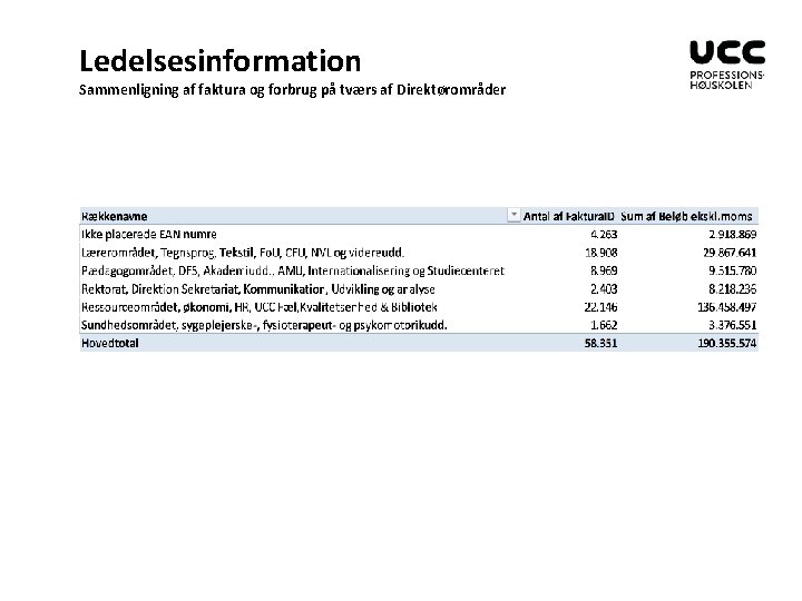 Ledelsesinformation Sammenligning af faktura og forbrug på tværs af Direktørområder 