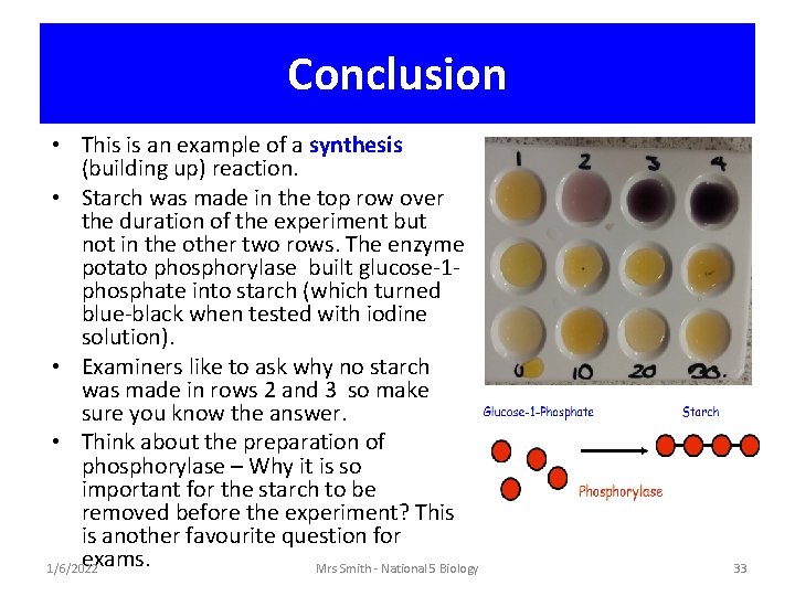 Conclusion • This is an example of a synthesis (building up) reaction. • Starch