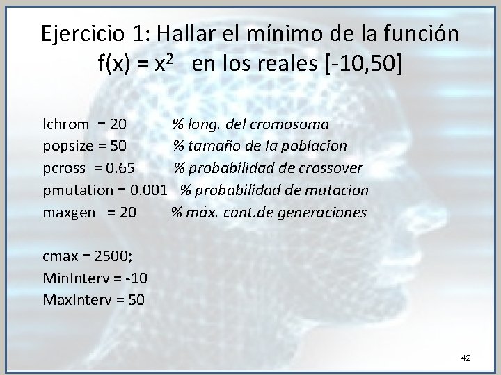 Ejercicio 1: Hallar el mínimo de la función f(x) = x 2 en los