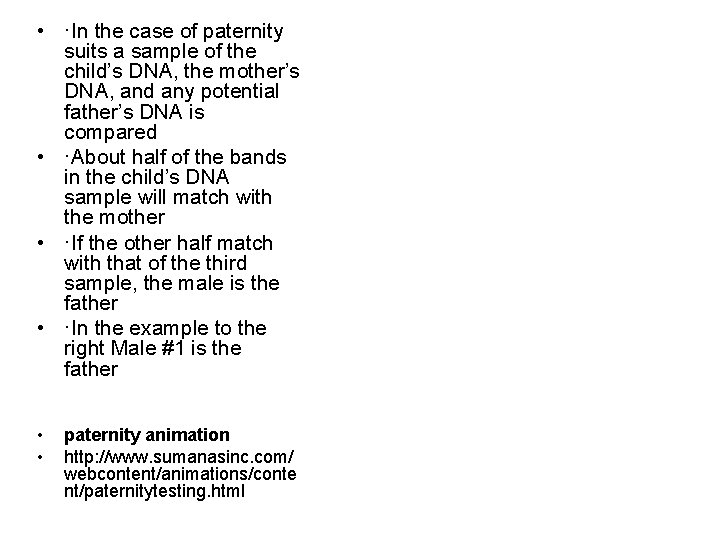  • ·In the case of paternity suits a sample of the child’s DNA,