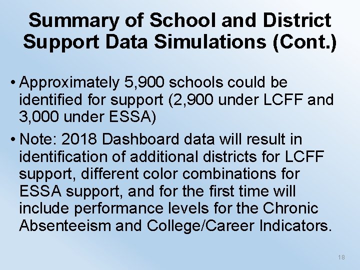 Summary of School and District Support Data Simulations (Cont. ) • Approximately 5, 900