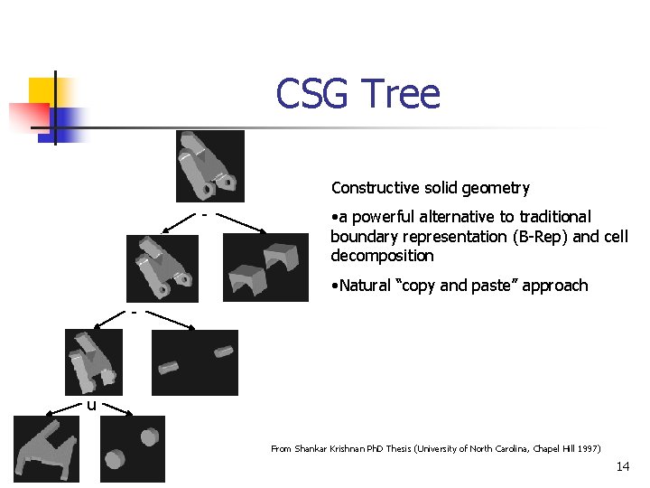 CSG Tree Constructive solid geometry - • a powerful alternative to traditional boundary representation
