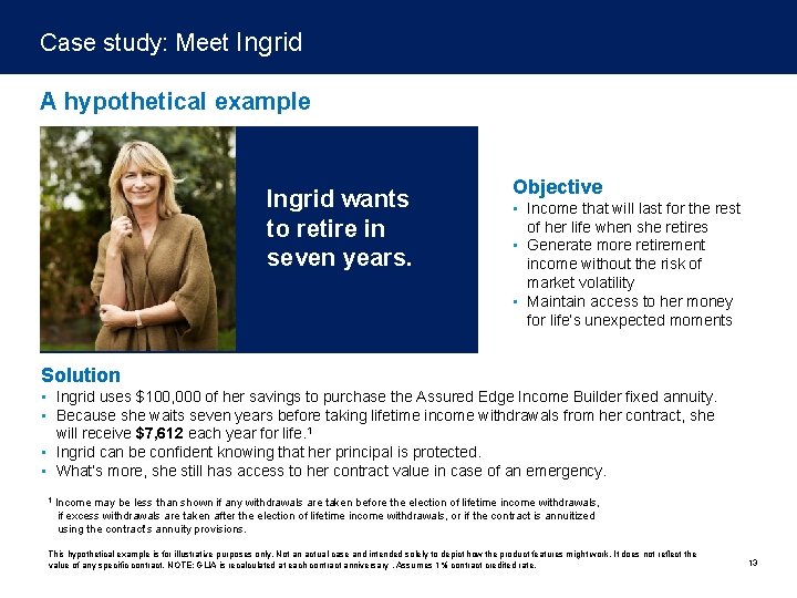 Case study: Meet Ingrid A hypothetical example AT AGE 65 Ingrid wants to retire