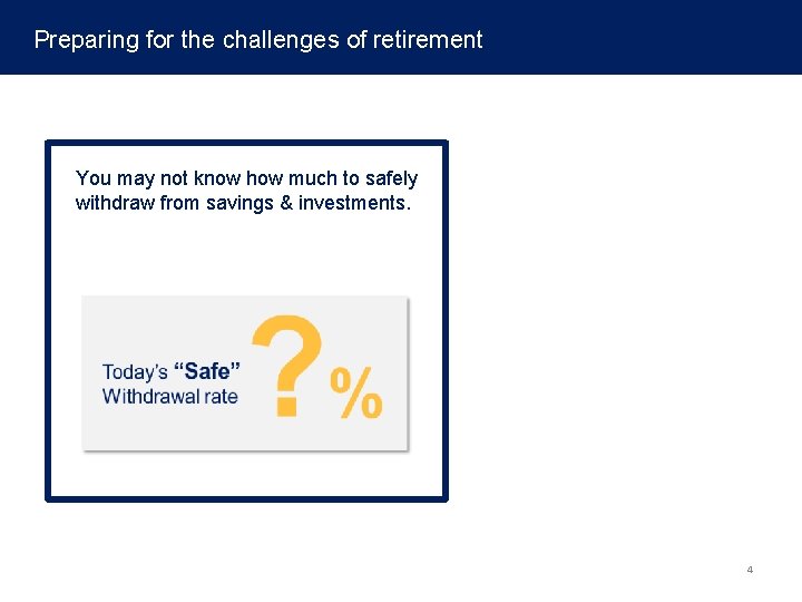 Preparing for the challenges of retirement You may not know how much to safely
