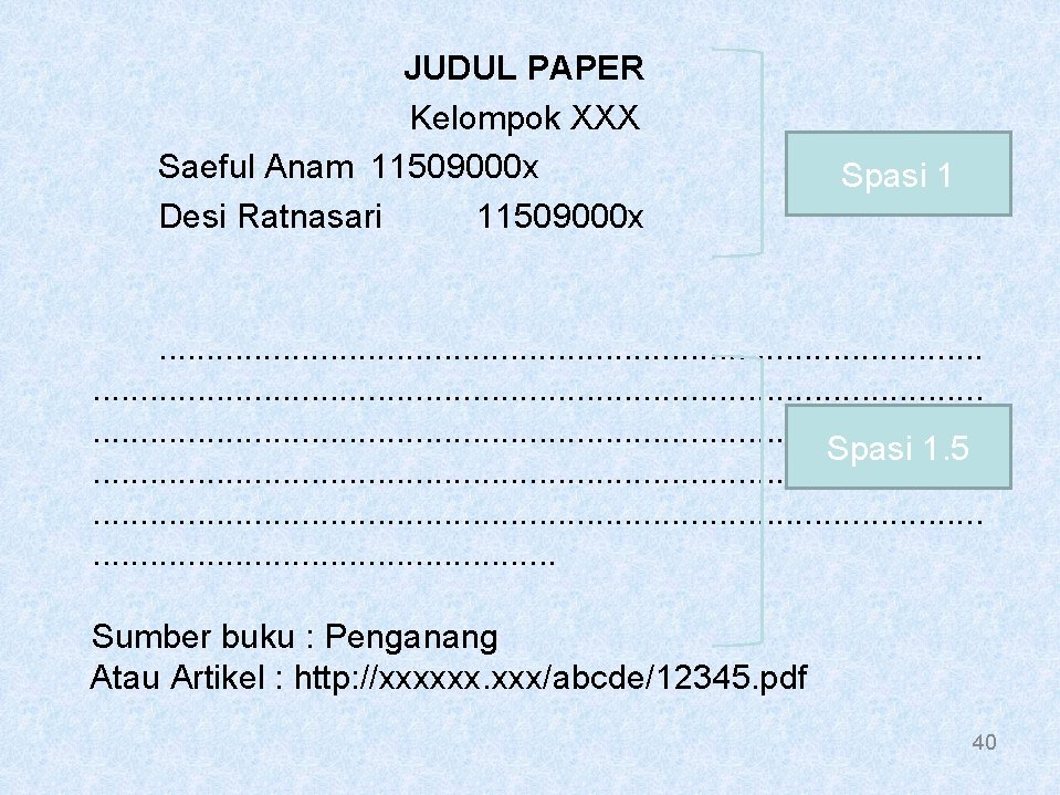 JUDUL PAPER Kelompok XXX Saeful Anam 11509000 x Desi Ratnasari 11509000 x Spasi 1