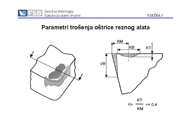 Zavod za tehnologiju, Katedra za alatne strojeve: VJEŽBA 5 Parametri trošenja oštrice reznog alata