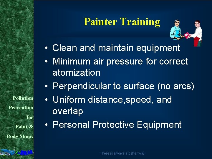 Painter Training Pollution Prevention for Paint & • Clean and maintain equipment • Minimum
