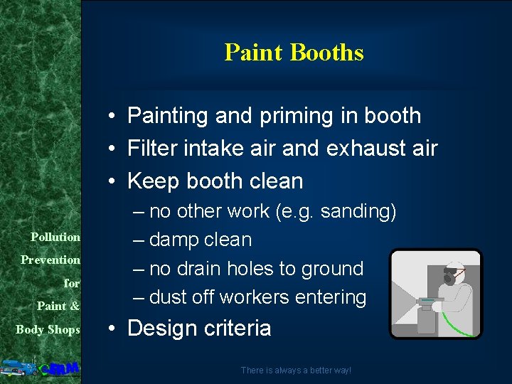 Paint Booths • Painting and priming in booth • Filter intake air and exhaust