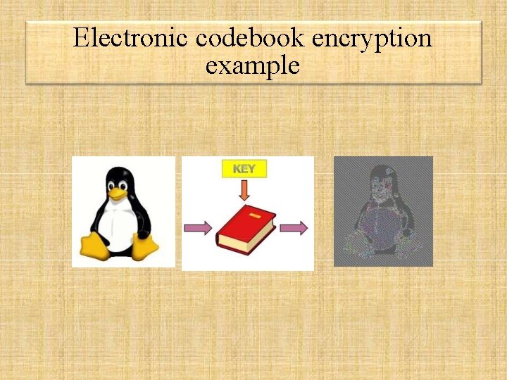 Electronic codebook encryption example Electronic codebook encryption example