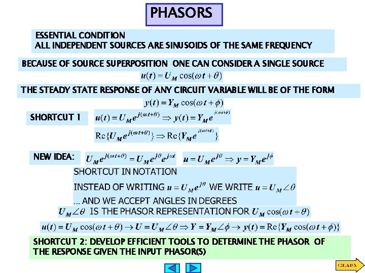 PHASORS ESSENTIAL CONDITION ALL INDEPENDENT SOURCES ARE SINUSOIDS OF THE SAME FREQUENCY BECAUSE OF PHASORS ESSENTIAL CONDITION ALL INDEPENDENT SOURCES ARE SINUSOIDS OF THE SAME FREQUENCY BECAUSE OF