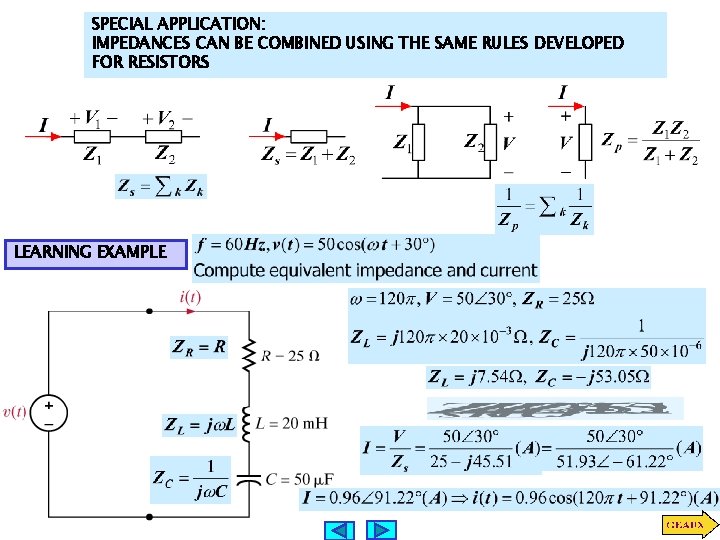 SPECIAL APPLICATION: IMPEDANCES CAN BE COMBINED USING THE SAME RULES DEVELOPED FOR RESISTORS LEARNING SPECIAL APPLICATION: IMPEDANCES CAN BE COMBINED USING THE SAME RULES DEVELOPED FOR RESISTORS LEARNING