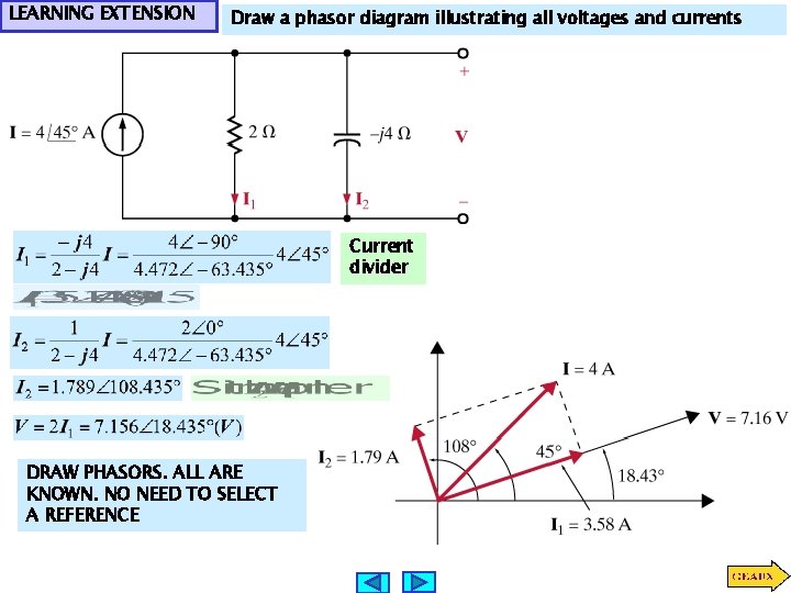 LEARNING EXTENSION Draw a phasor diagram illustrating all voltages and currents Current divider DRAW LEARNING EXTENSION Draw a phasor diagram illustrating all voltages and currents Current divider DRAW