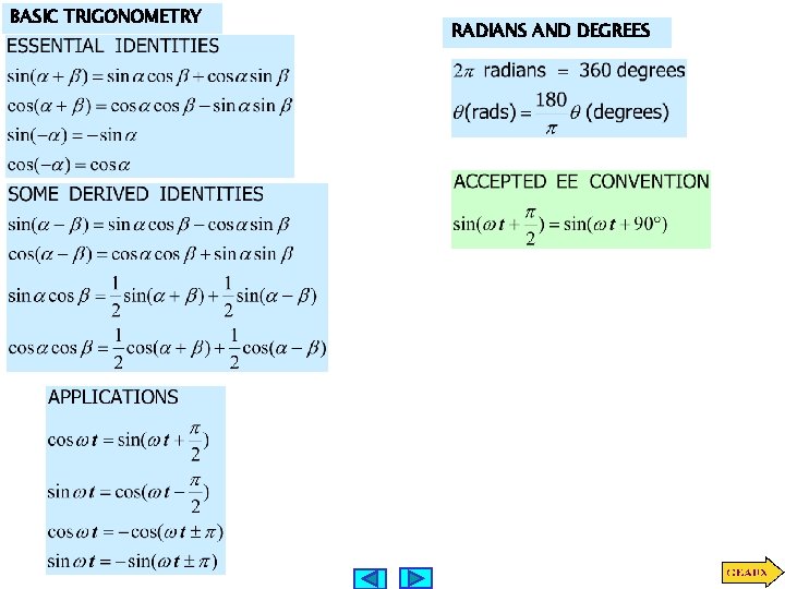 BASIC TRIGONOMETRY RADIANS AND DEGREES BASIC TRIGONOMETRY RADIANS AND DEGREES