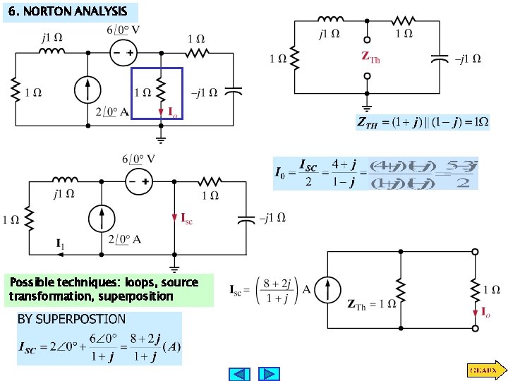 6. NORTON ANALYSIS Possible techniques: loops, source transformation, superposition 6. NORTON ANALYSIS Possible techniques: loops, source transformation, superposition