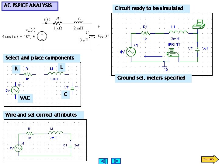 AC PSPICE ANALYSIS Circuit ready to be simulated Select and place components L R AC PSPICE ANALYSIS Circuit ready to be simulated Select and place components L R
