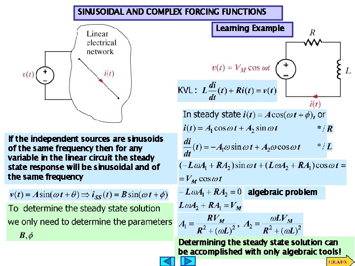 SINUSOIDAL AND COMPLEX FORCING FUNCTIONS Learning Example If the independent sources are sinusoids of SINUSOIDAL AND COMPLEX FORCING FUNCTIONS Learning Example If the independent sources are sinusoids of
