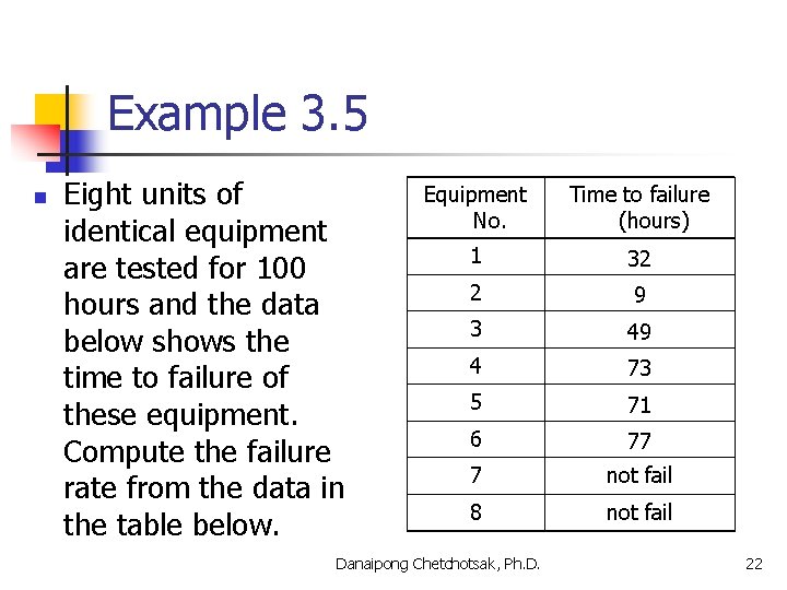 Example 3. 5 n Eight units of identical equipment are tested for 100 hours