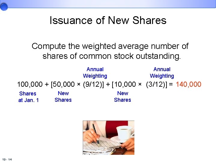 Issuance of New Shares Compute the weighted average number of shares of common stock