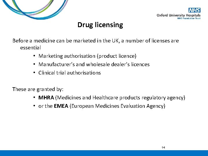 Drug licensing Before a medicine can be marketed in the UK, a number of