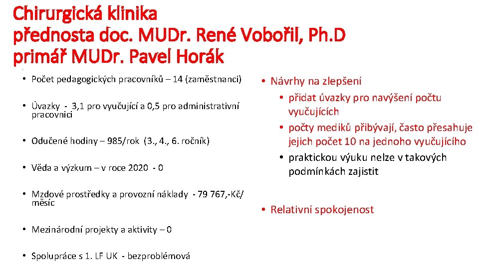 Chirurgická klinika přednosta doc. MUDr. René Vobořil, Ph. D primář MUDr. Pavel Horák •