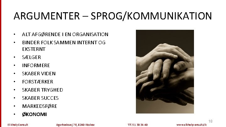 ARGUMENTER – SPROG/KOMMUNIKATION • • • ALT AFGØRENDE I EN ORGANISATION BINDER FOLK SAMMEN