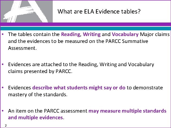 Understanding the ELALiteracy Evidence Tables What are ELA