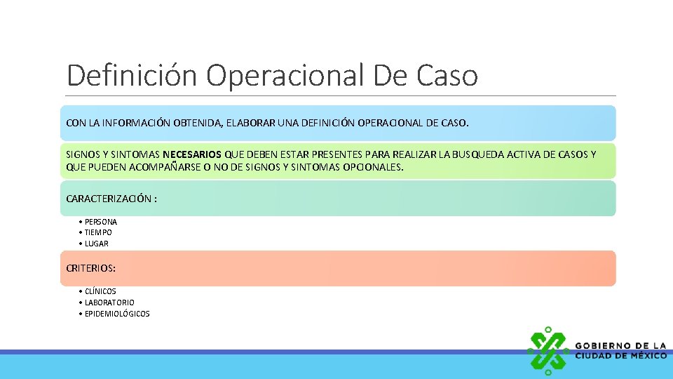 Definición Operacional De Caso CON LA INFORMACIÓN OBTENIDA, ELABORAR UNA DEFINICIÓN OPERACIONAL DE CASO.