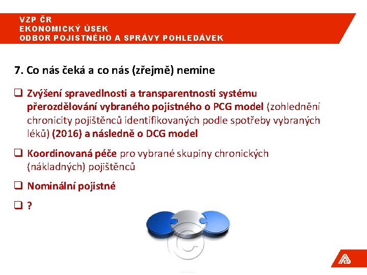 VZP ČR EKONOMICKÝ ÚSEK ODBOR POJISTNÉHO A SPRÁVY POHLEDÁVEK 7. Co nás čeká a VZP ČR EKONOMICKÝ ÚSEK ODBOR POJISTNÉHO A SPRÁVY POHLEDÁVEK 7. Co nás čeká a
