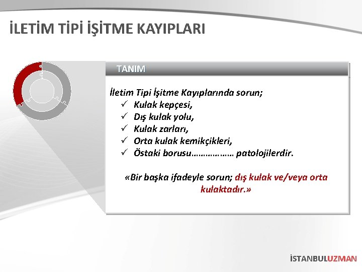 TANIM İletim Tipi İşitme Kayıplarında sorun; ü Kulak kepçesi, ü Dış kulak yolu, ü