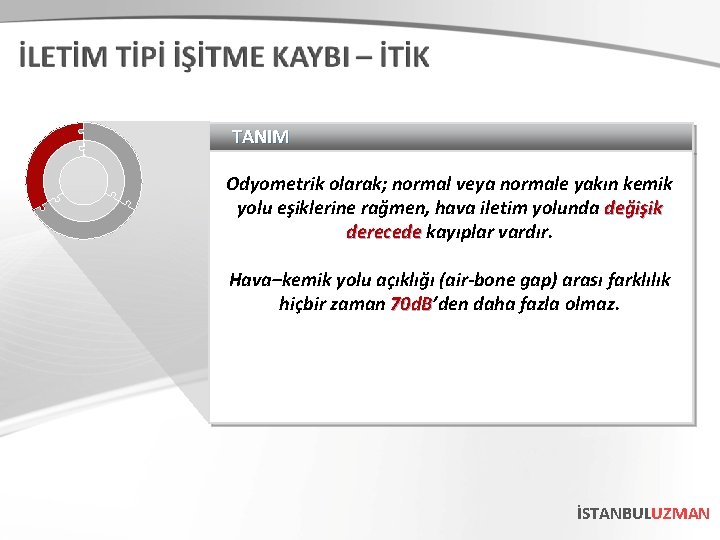 TANIM Odyometrik olarak; normal veya normale yakın kemik yolu eşiklerine rağmen, hava iletim yolunda