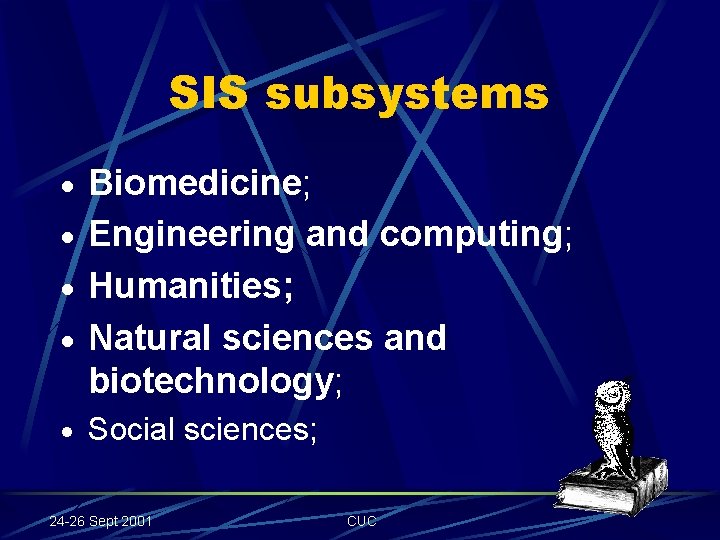 SIS subsystems · Biomedicine; · Engineering and computing; · Humanities; · Natural sciences and