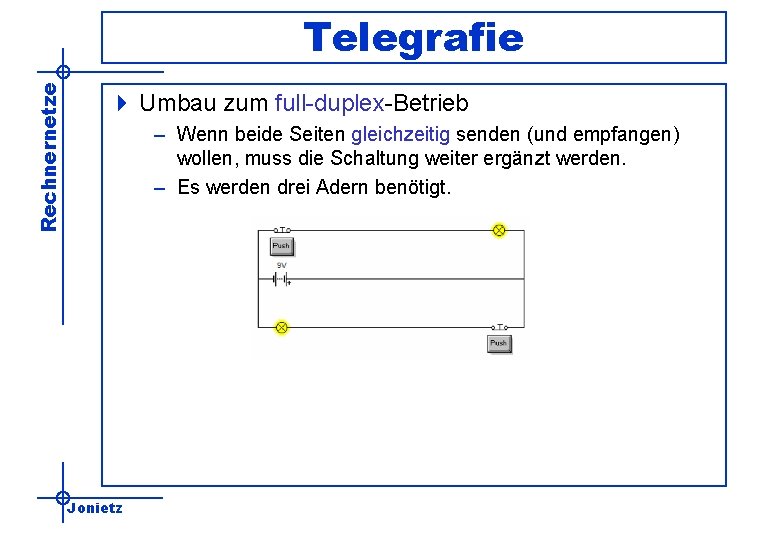 Rechnernetze Telegrafie 4 Umbau zum full-duplex-Betrieb – Wenn beide Seiten gleichzeitig senden (und empfangen)