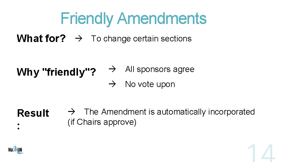 Friendly Amendments What for? To change certain sections Why "friendly"? Result : All sponsors