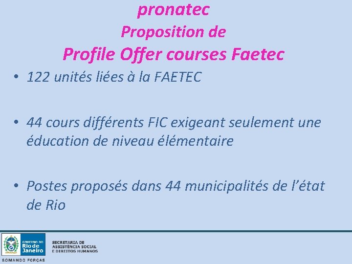 pronatec Proposition de Profile Offer courses Faetec • 122 unités liées à la FAETEC
