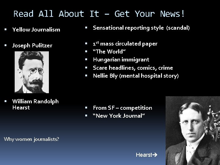 Read All About It – Get Your News! Yellow Journalism Sensational reporting style (scandal)